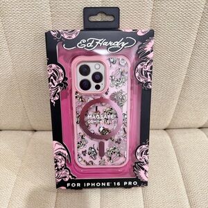 NEW‎ Ed Hardy Pink Skull iPhone 16 Pro Case
